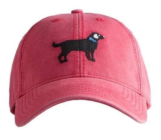 Hardling Lane Kids Needlepoint Baseball Hat - Black Labrador Dog on Weathered Red
