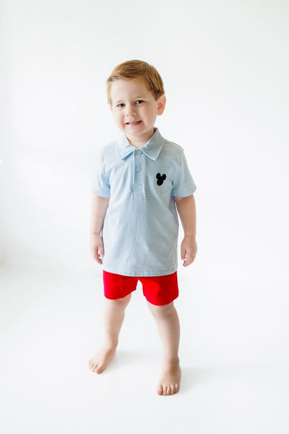 Itsy Bitsy Boys Light Blue Polo Shirt - Mouse Ears Embroidery