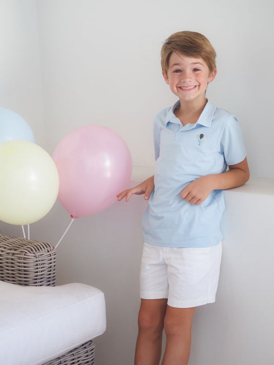Cypress Row Toddler Boys Blue Birthday Balloons Polo Shirt