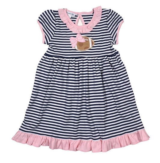 Magnolia Baby Little Girls Navy Blue Striped Chocolate Chip Cookie Football Dress