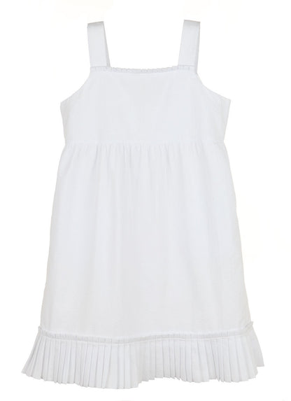 Luli & Me Gabby Girls Anne Strappy Dress - White with Pleated Hem