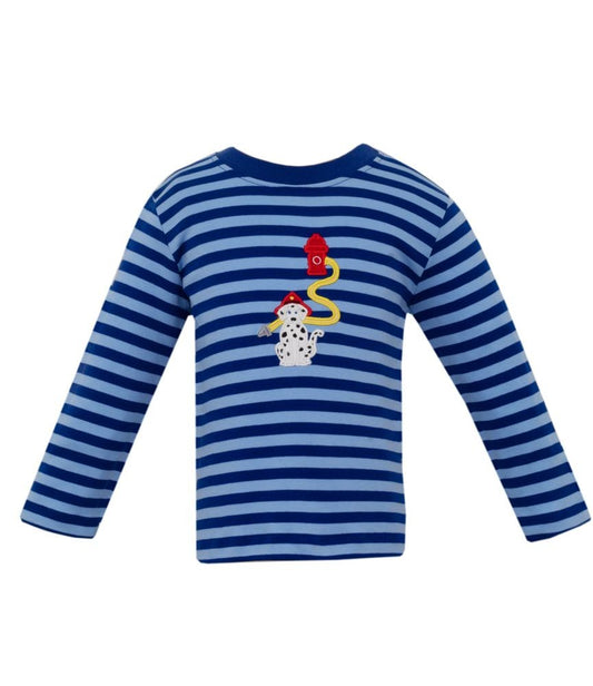 Claire & Charlie Boys Blue Striped Shirt - Fire House Dalmation Dog by Claire & Charlie