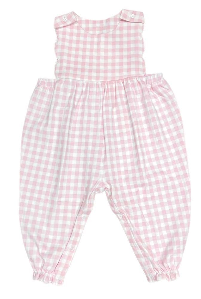 James & Lottie Baby Girls Savannah Scalloped Knit Romper - Pink Gingham