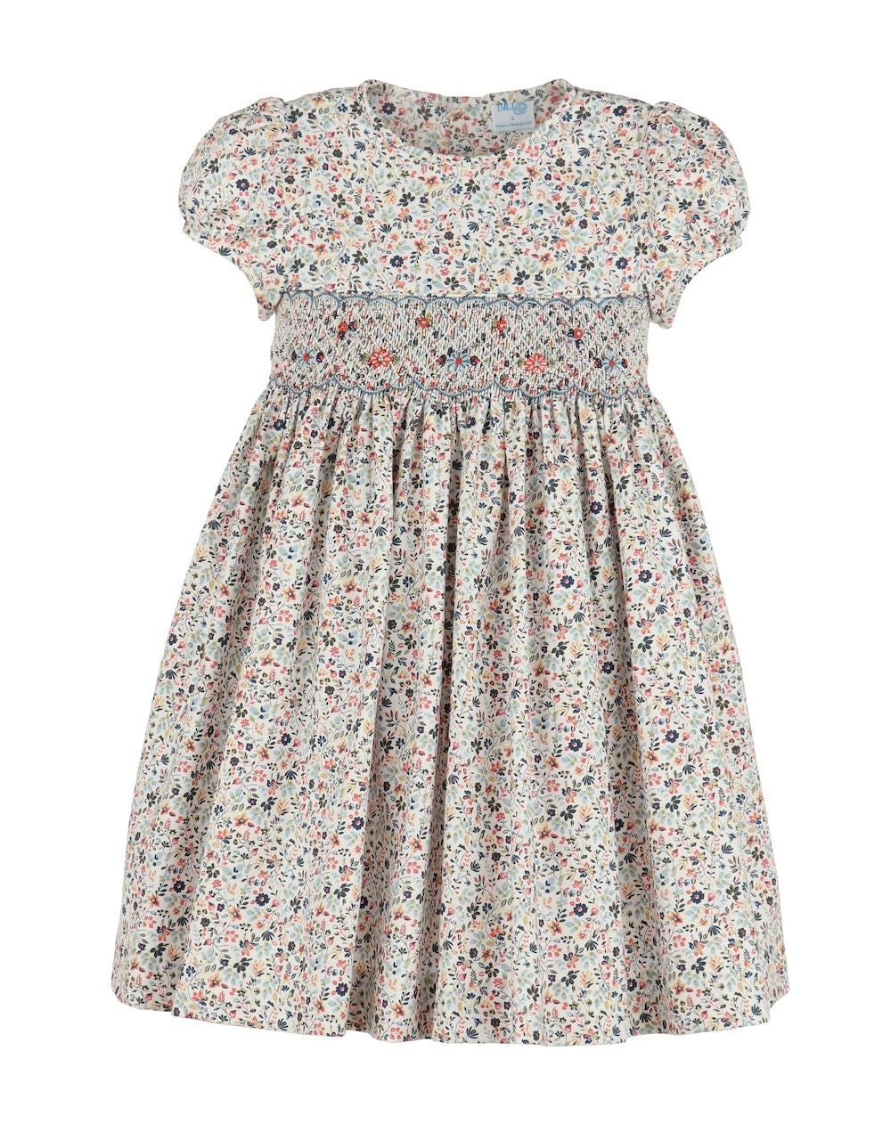 Luli & Me Girls Majestic Blue Floral Smocked Dress