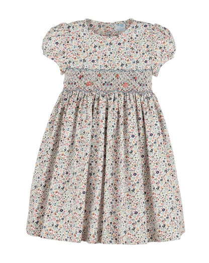 Luli & Me Girls Majestic Blue Floral Smocked Dress