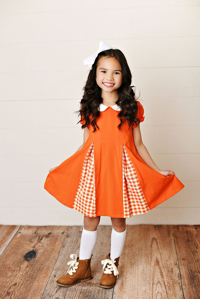 Swoon Baby Gingham Pleat Gameday Cheer Dress - Orange