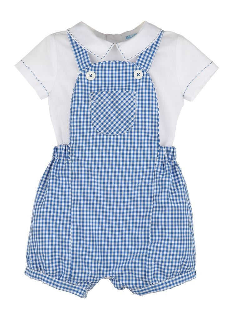 Luli & Me Boys Navy Blue Check Shortall Set with Pocket