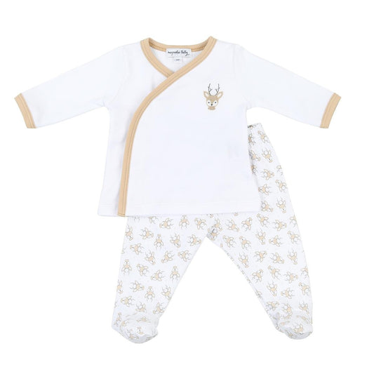 Magnolia Baby Boys Tan Tiny Buck Cross Tee Footed Pants Set