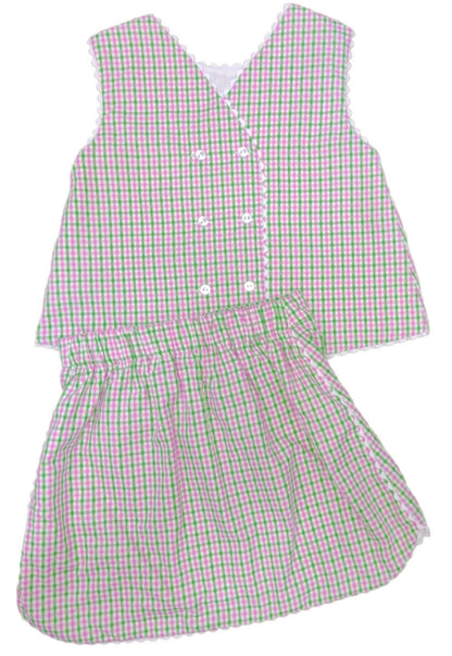 James & Lottie Girls Layla Pink & Green Check Skirt Set