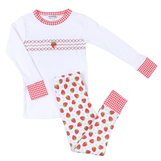 Magnolia Baby Little Girls Fresh Strawberry Long Pajamas - Smocked