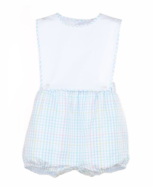 Sophie & Lucas Boys Overall Bubble - Blue Pastel Plaid