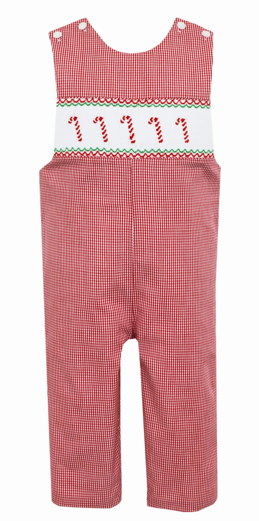 Anavini Baby / Toddler Boys Red Check Smocked Candy Canes Longall