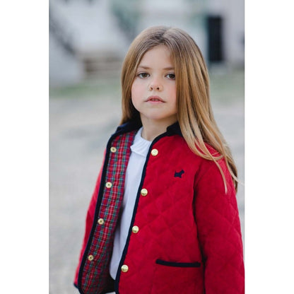 Sal & Pimenta Boys / Girls Quilted Jacket Coat - Red with Holiday Plaid Lining