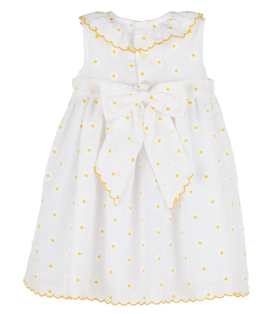 Luli & Me Toddler Girls White Sleeveless Embroidered Yellow Daisy Dress - Ruffle Neck