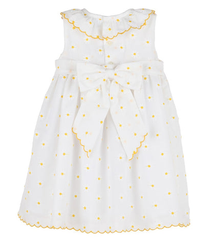 Luli & Me Toddler Girls White Sleeveless Embroidered Yellow Daisy Dress - Ruffle Neck