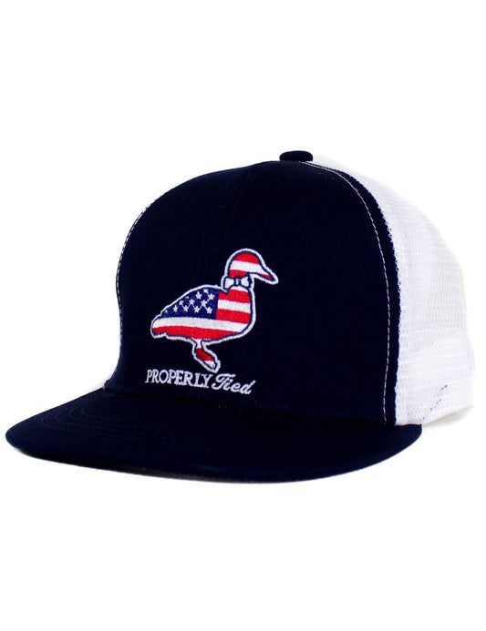 Properly Tied Boys Trucker Hat - Navy Blue Americana Logo by Properly Tied
