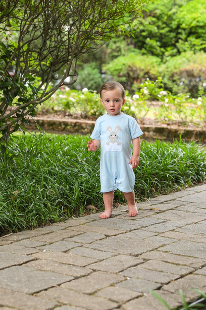 Trotter Street Kids Baby Boys Blue Easter Bunny Romper