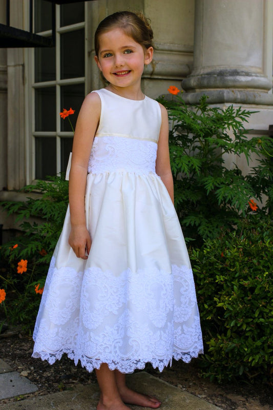 Susanne Lively Girls Sleeveless Ivory Special Occasion Dress with White Lace