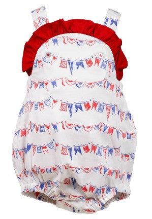 Proper Peony Pima Baby Girls Bubble - Patriotic Old Glory Flags