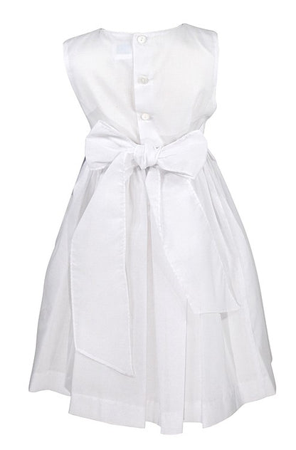 Luli & Me Girls White Organdy Sleeveless Smocked Bodice Dress with Sash