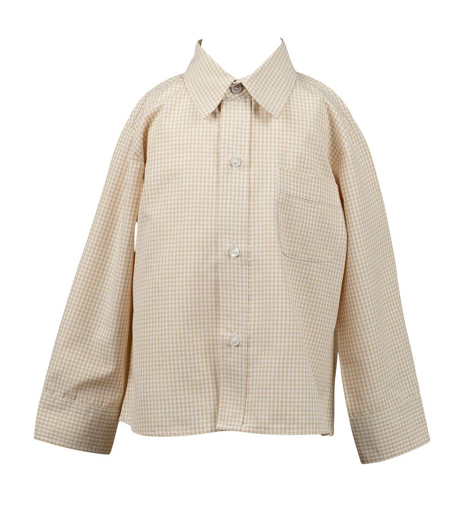 Proper Peony Boys Tan Khaki Checks Dress Shirt - Roux Thanksgiving Turkey