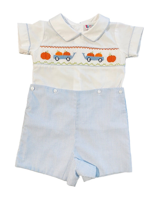 The Best Dressed Child Boys Blue Button On Set - Smocked Pumpkin Trucks