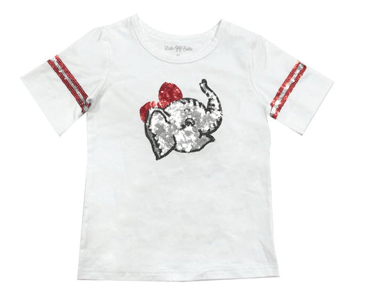 LuLu BeBe Girls White Tee Shirt - Sparkle Sequins - Alabama Crimson Tide Elephant by LuLu BeBe