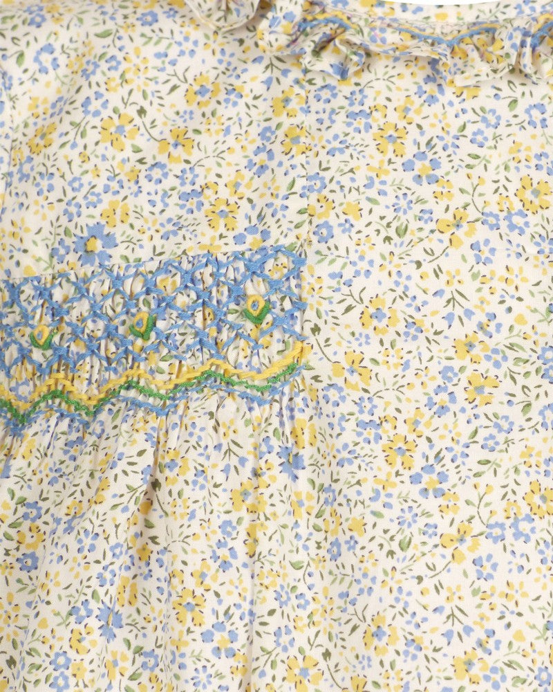 Yellow Lamb Toddler Girls Yellow & Blue Floral Smocked Elise Dress