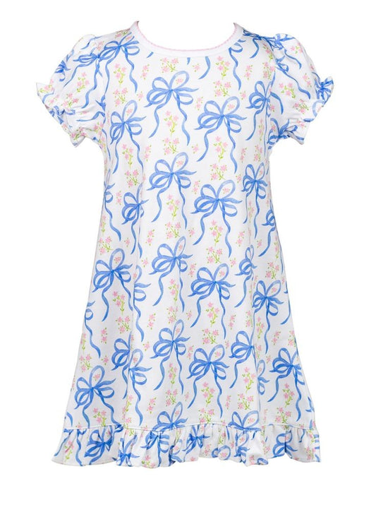 Proper Peony Pima Girls Blue Blossom Bows Play Dress