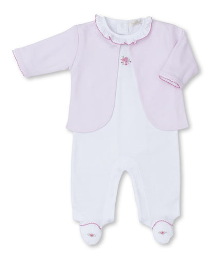 Kissy Kissy Baby Girls White Roses Footie with Pink Jacket