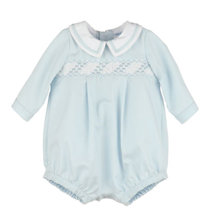 Luli & Me Baby Boys Classic Smocked Bubble - Long Sleeves - Blue