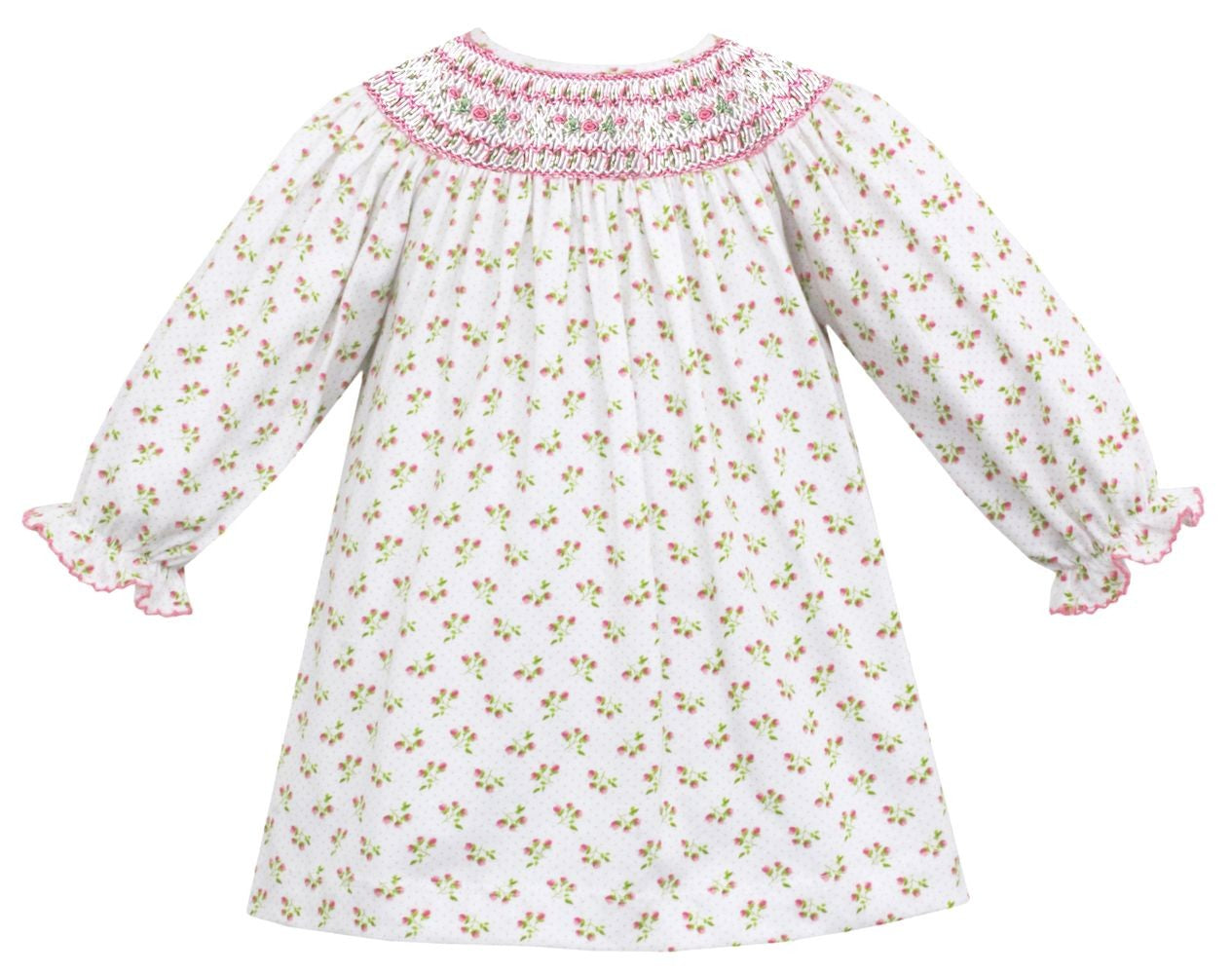 Petit Bebe Knits Baby Girls Pink English Floral Knit Dress - Smocked - Long Sleeves