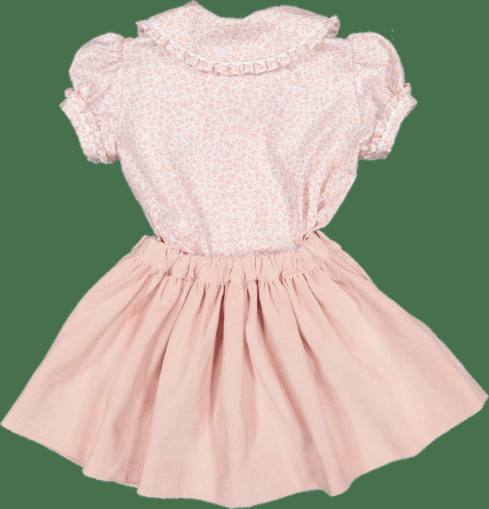 Sal & Pimenta Girls Corduroy Skirt Set - Snowflakes Floral - Pink