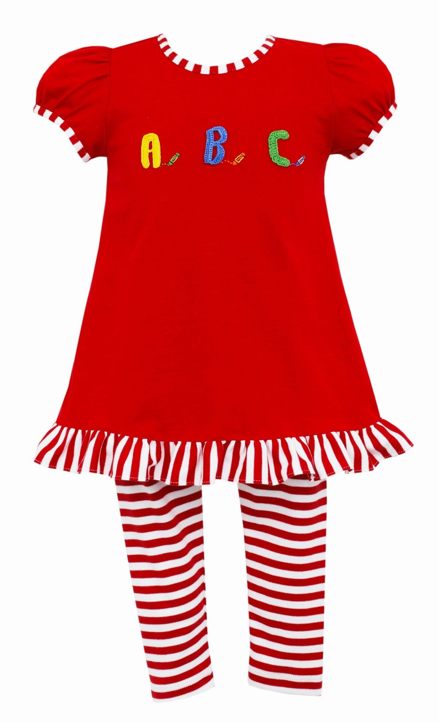 Claire & Charlie Girls Red ABC Back to School Striped Leggings Set