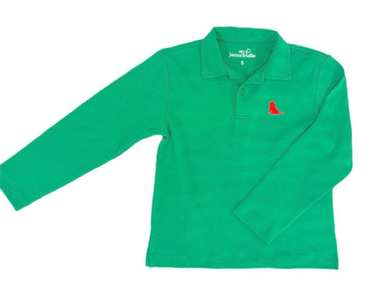 James & Lottie Boys Patton Long Sleeve Polo Shirt - Kelly Green