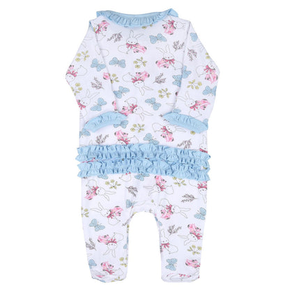 Magnolia Baby Girls Blue Bunny Love Printed Ruffle Footie