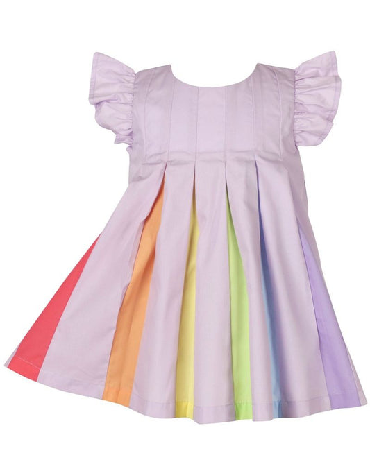 Yellow Lamb Girls Pleated Rainbow Dress - Lavender