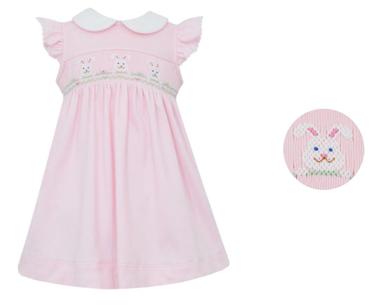 Petit Bebe Knits Girls Smocked Bunny Face Pink Dress with Collar