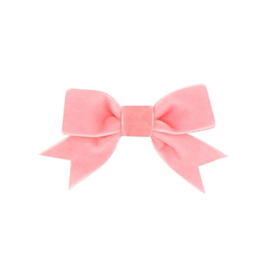 Wee Ones Girls Hair Bow - Mini Velvet Bow Tie with Fancy Tails - Blush Pink