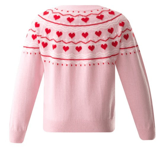 Rachel Riley London Girls Pink Hearts Intarsia Cardigan Sweater