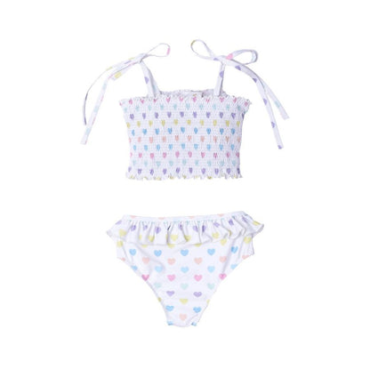 Sal & Pimenta Girls Swimsuit - Pastel Funny Hearts- Smocked Bikini