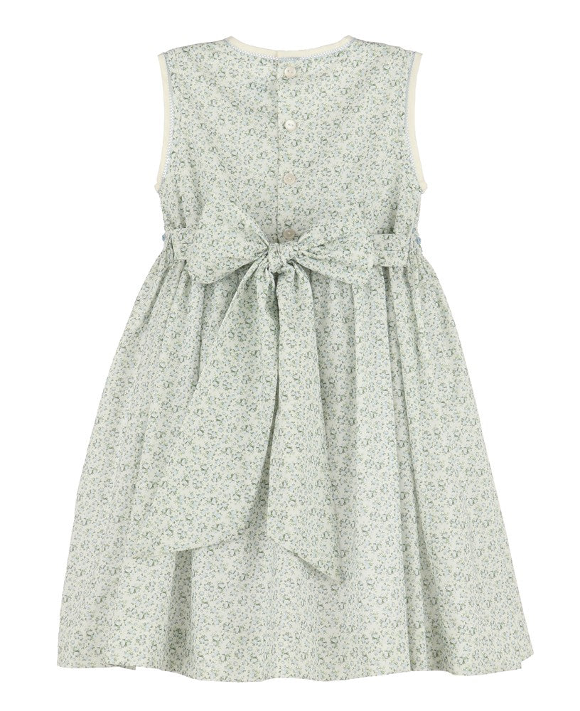 Luli & Me Girls Blue Tea Roses Floral Sleeveless Smocked Dress