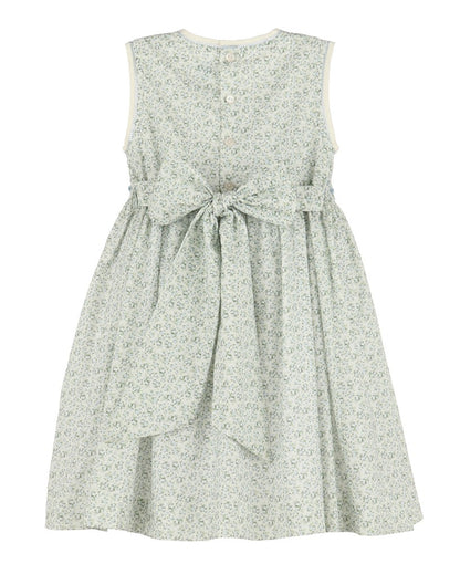 Luli & Me Girls Blue Tea Roses Floral Sleeveless Smocked Dress