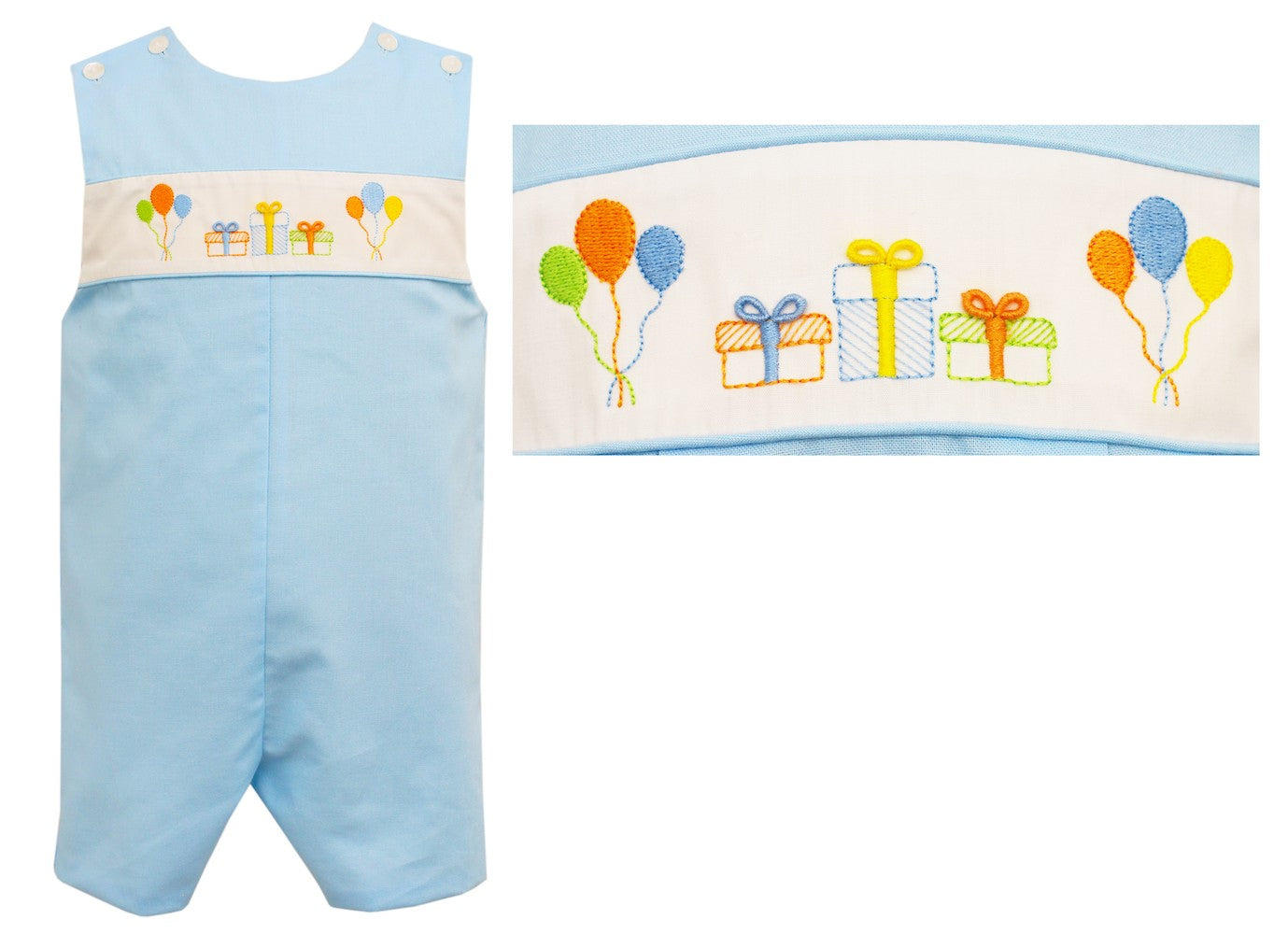 Anavini Baby Boys Light Blue Embroidered Birthday Party Shortall with Shirt