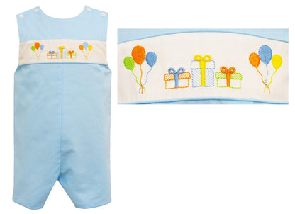 Anavini Baby Boys Light Blue Embroidered Birthday Party Shortall with Shirt