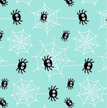 James & Lottie Boys Jammies - Aqua with Halloween Spiders