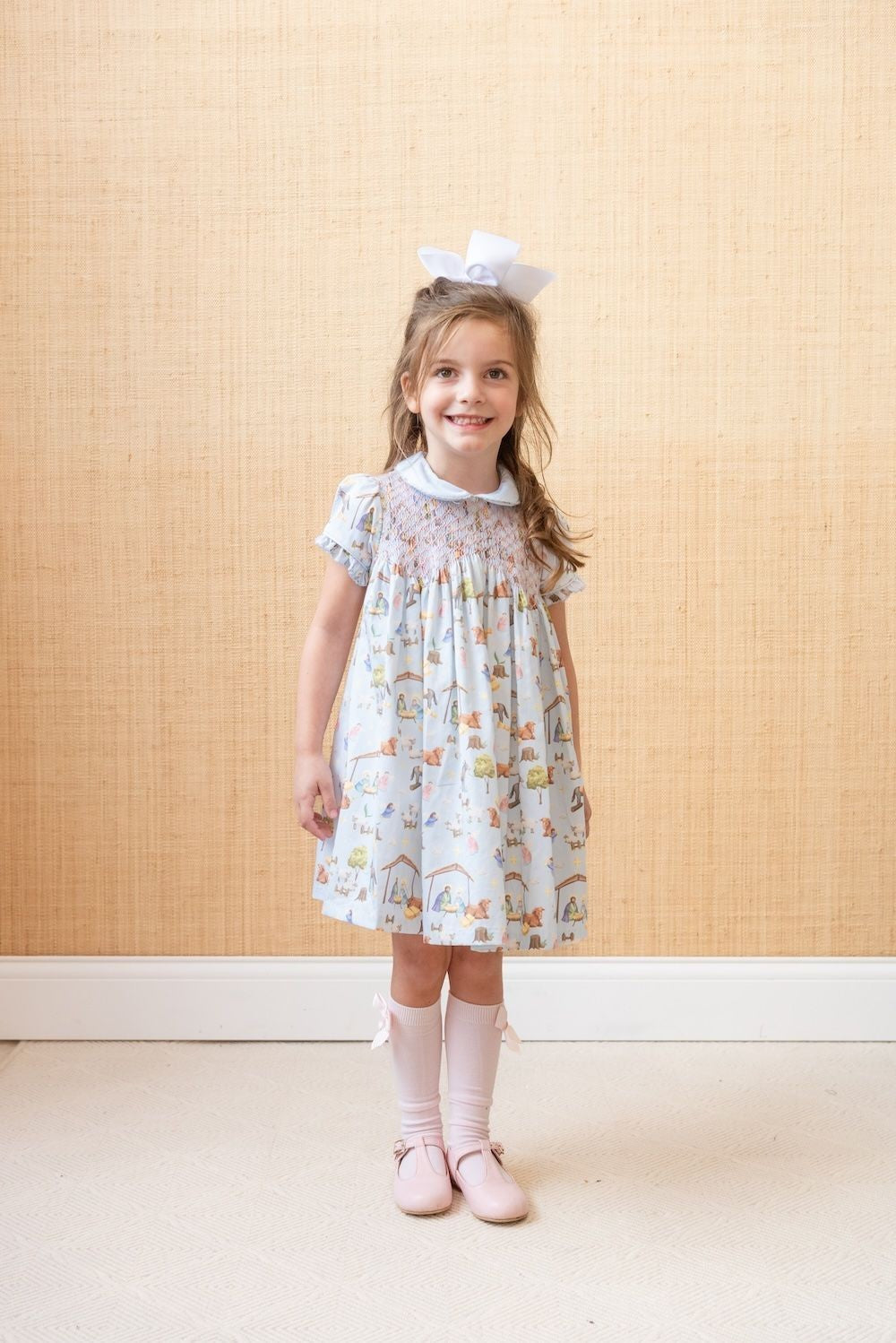 La Boutique by Dondolo Girls Smocked Dress - Christmas Nativity Print