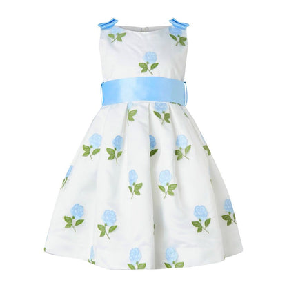 Rachel Riley Girls Blue Roses Embroidered Organza Party Dress