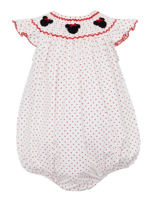 Petit Bebe Knits Baby Girls Smocked Minnie Mouse Red and White Polka Dot Knit Bubble