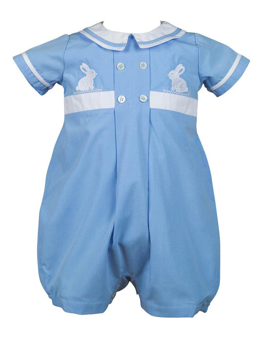Proper Peony Baby Boys Easter Romper - Blue Blanche Bunny